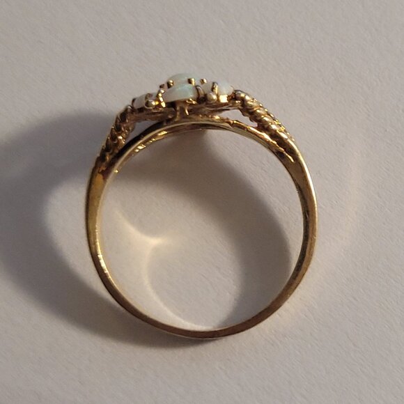 Opal Flower Cluster Vintage Ring 10k Yellow Gold 1980s October Birthstone - Picture 13 of 15